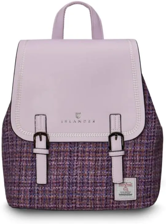 Islander Harris Tweed Jura Backpack for Women, Violet Mini Dogtooth
