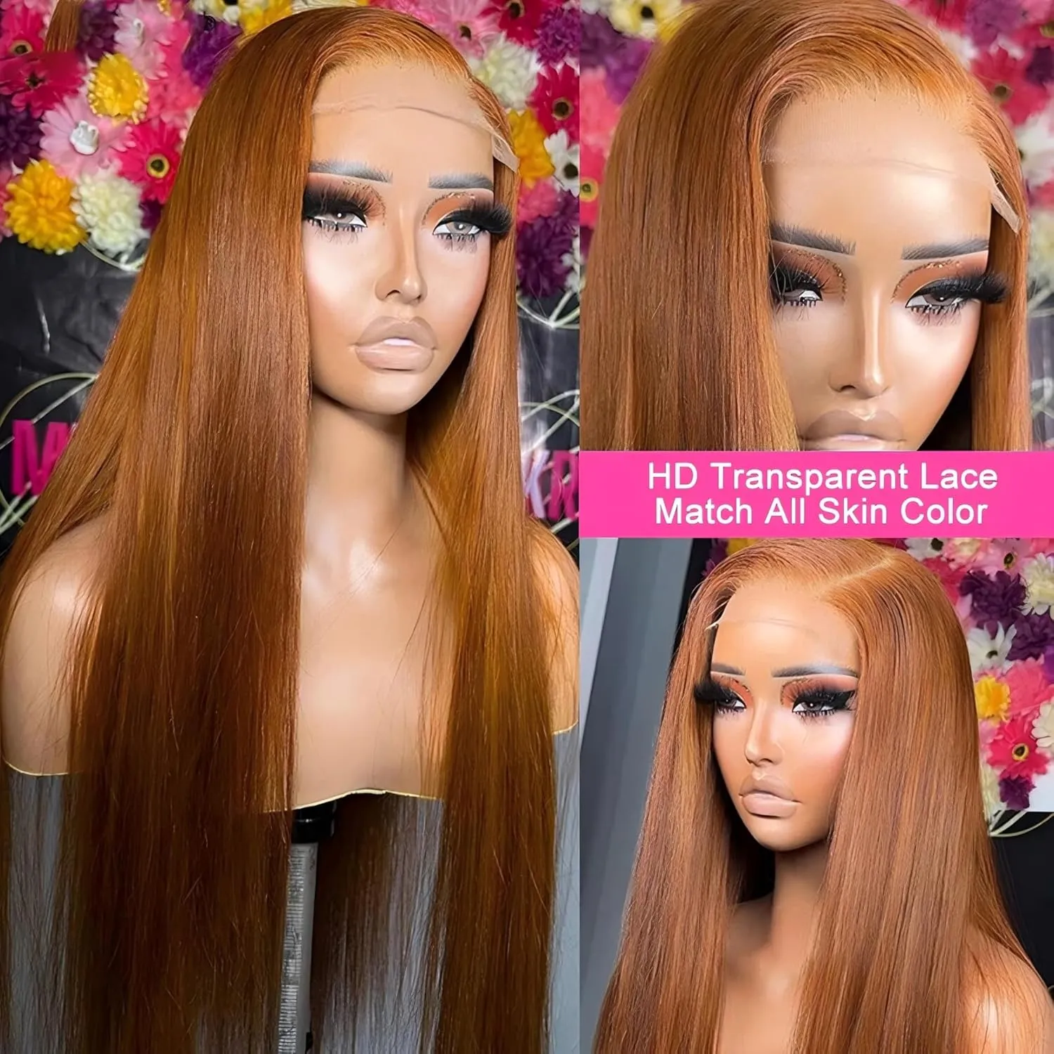ITODAY 30 Inch Ginger Blonde Straight 13x4 HD Lace Front Wig Human Hair, Pre Plucked with Baby Hair