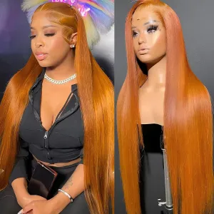 ITODAY 30 Inch Ginger Blonde Straight 13x4 HD Lace Front Wig Human Hair, Pre Plucked with Baby Hair