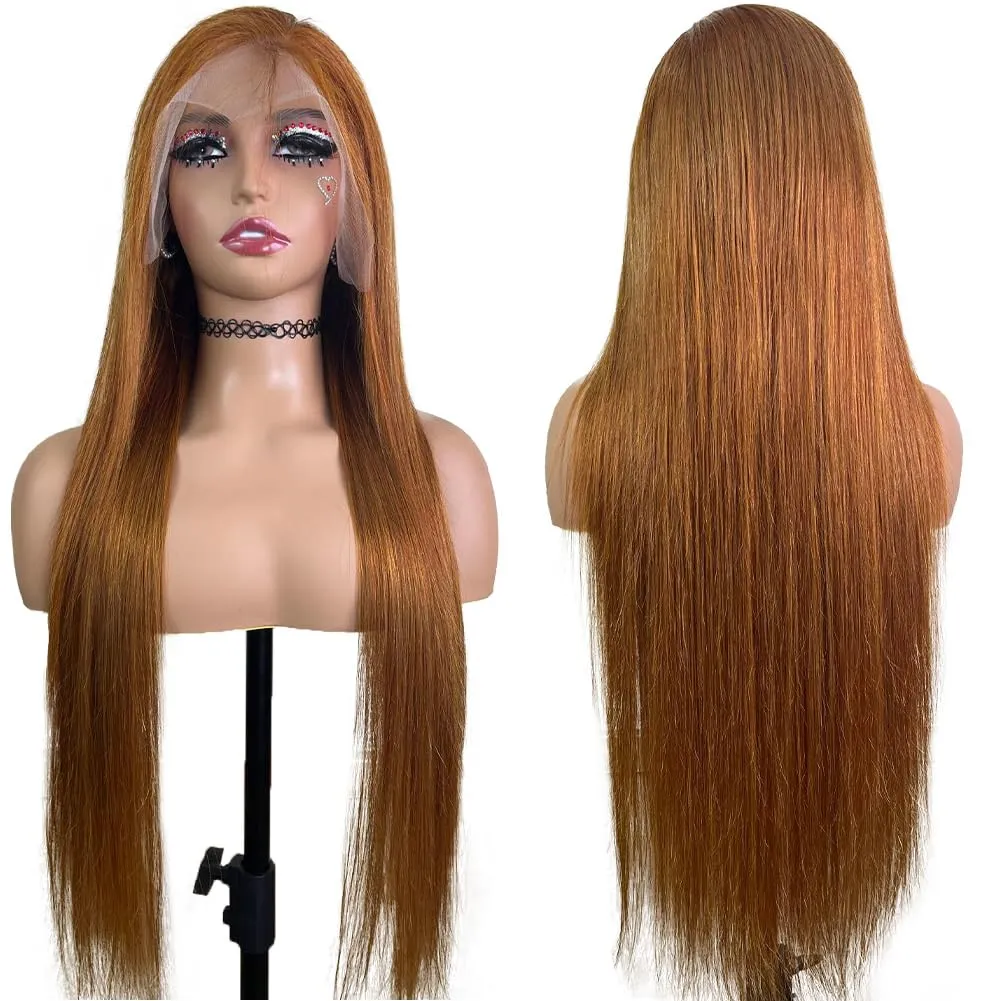 ITODAY 30 Inch Ginger Blonde Straight 13x4 HD Lace Front Wig Human Hair, Pre Plucked with Baby Hair