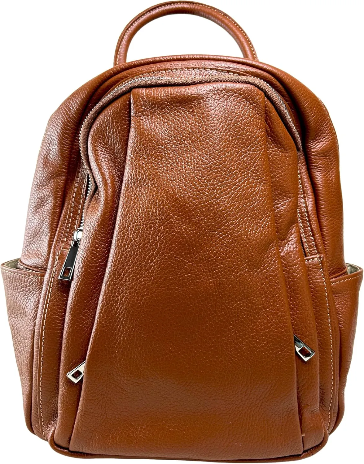 IVAN TROY MADE IN ITALY Anta Leather Zipper Backpack - Stylish and Durable Leather Backpack for Women (Brown)