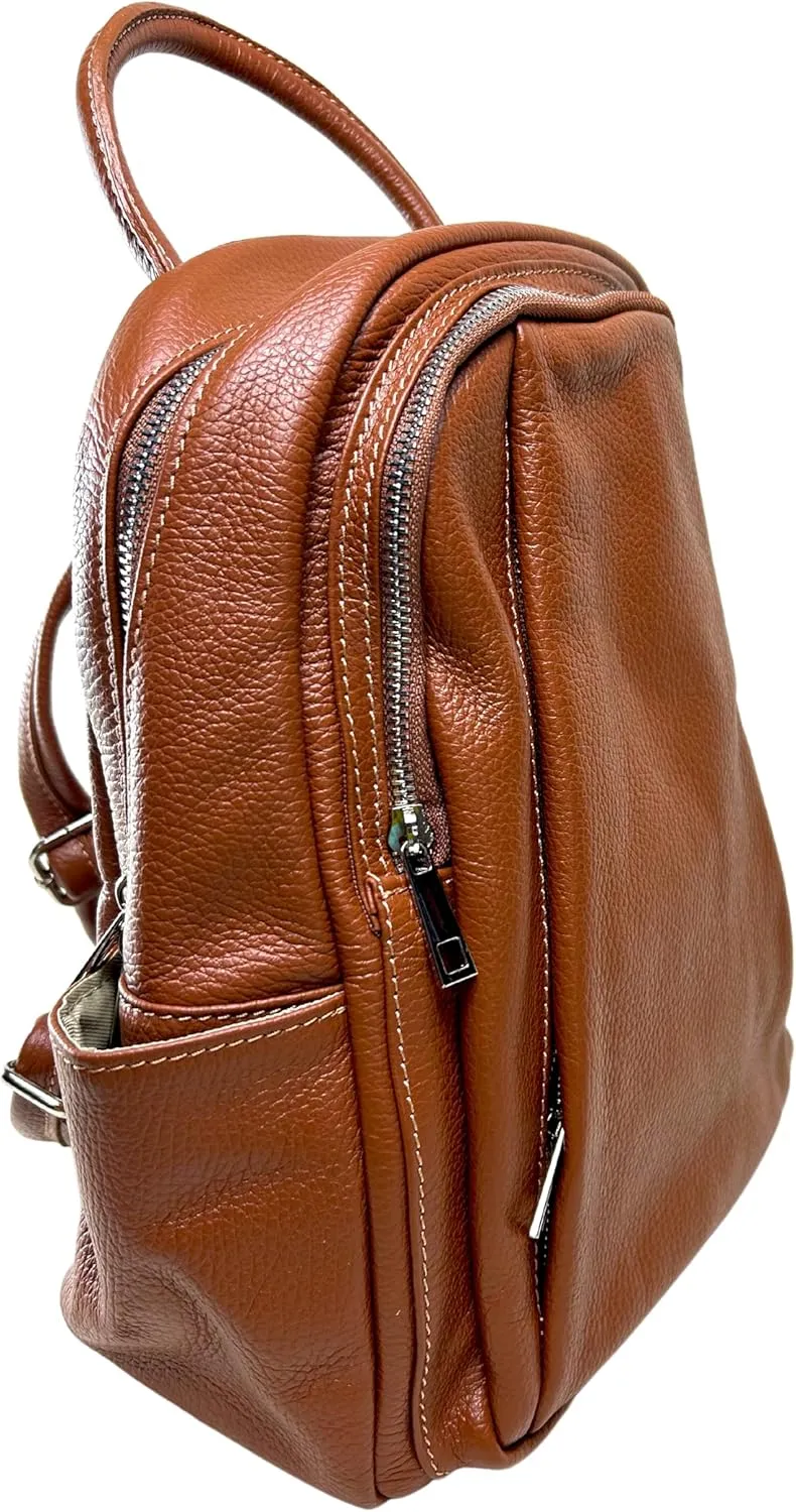 IVAN TROY MADE IN ITALY Anta Leather Zipper Backpack - Stylish and Durable Leather Backpack for Women (Brown)