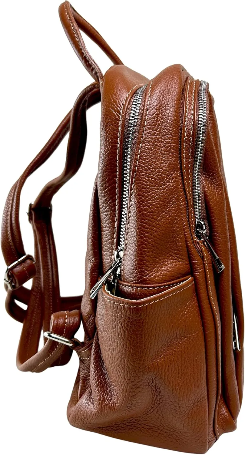 IVAN TROY MADE IN ITALY Anta Leather Zipper Backpack - Stylish and Durable Leather Backpack for Women (Brown)