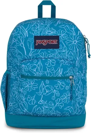 JanSport Cross Town Plus Backpack - Large Main Compartment, Side Water Bottle Pocket, 15-Inch Padded Laptop Sleeve - Delightful Daisies Green