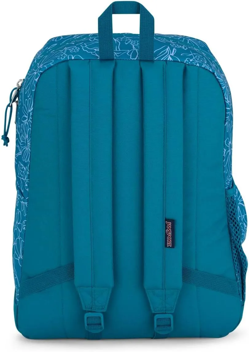 JanSport Cross Town Plus Backpack - Large Main Compartment, Side Water Bottle Pocket, 15-Inch Padded Laptop Sleeve - Delightful Daisies Green