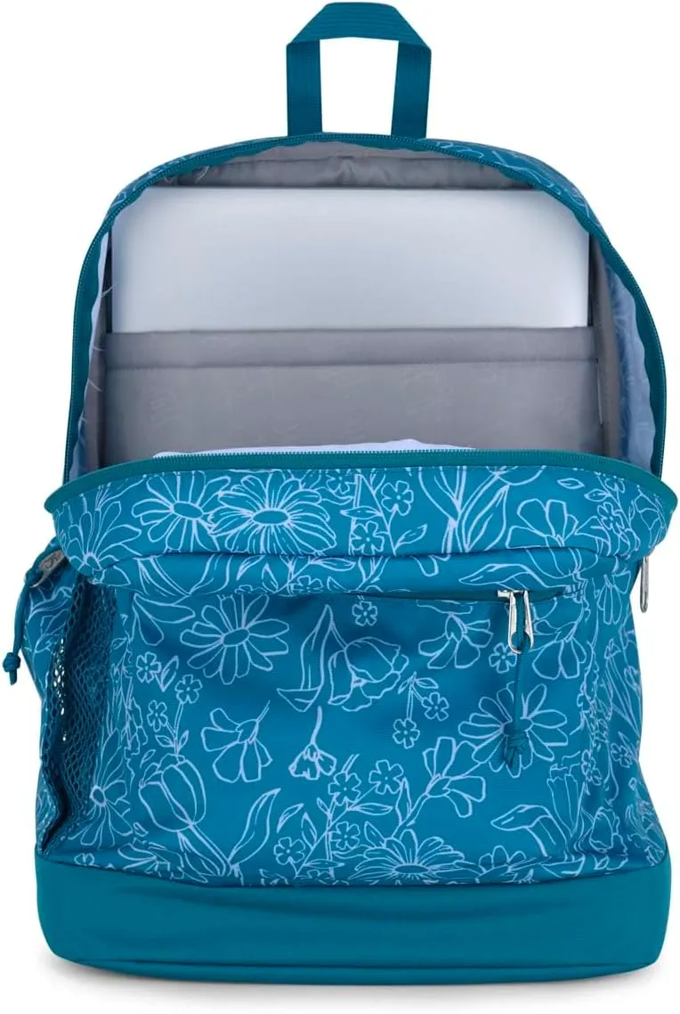 JanSport Cross Town Plus Backpack - Large Main Compartment, Side Water Bottle Pocket, 15-Inch Padded Laptop Sleeve - Delightful Daisies Green