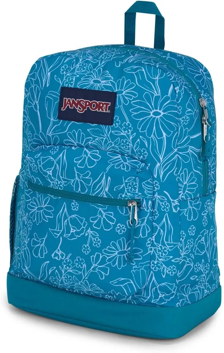 JanSport Cross Town Plus Backpack - Large Main Compartment, Side Water Bottle Pocket, 15-Inch Padded Laptop Sleeve - Delightful Daisies Green