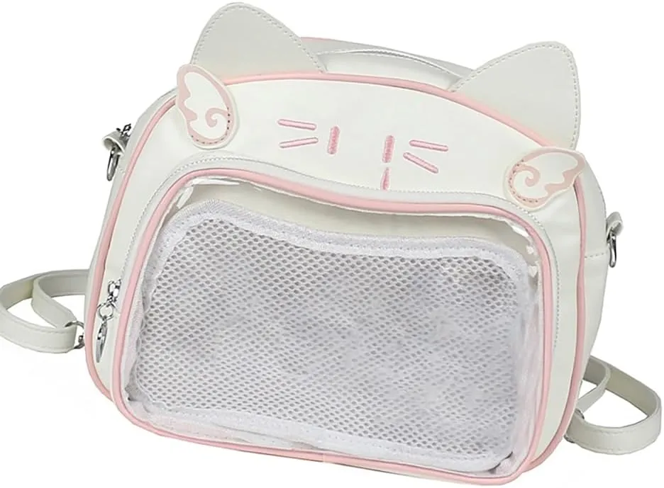 Japanese Anime Cats Itabag PU Backpack for Women and Teen Girls Pin Display Clear Crossbody Bag with Adjustable Straps