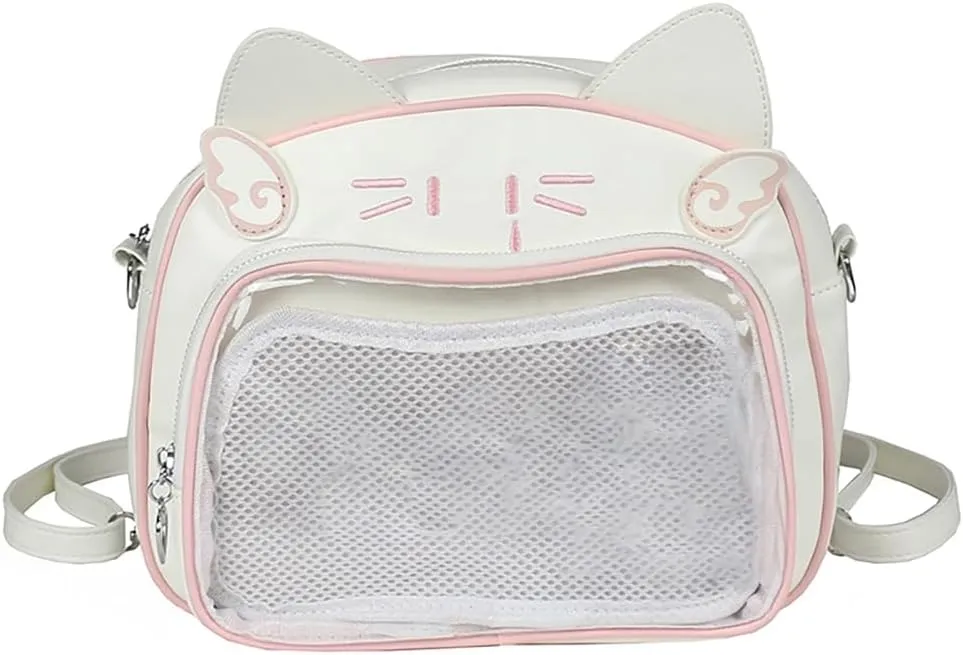 Japanese Anime Cats Itabag PU Backpack for Women and Teen Girls Pin Display Clear Crossbody Bag with Adjustable Straps