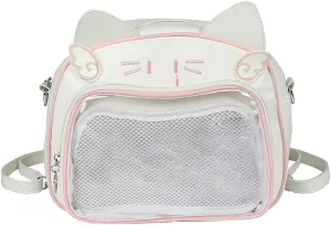 Japanese Anime Cats Itabag PU Backpack for Women and Teen Girls Pin Display Clear Crossbody Bag with Adjustable Straps