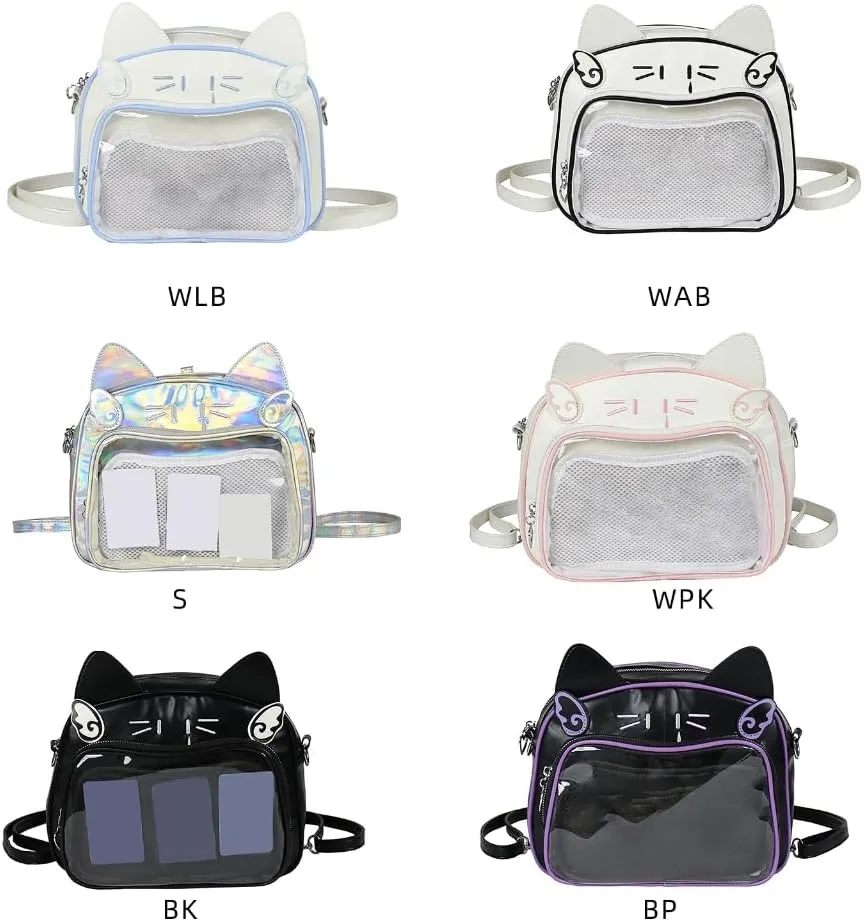 Japanese Anime Cats Itabag PU Backpack for Women and Teen Girls Pin Display Clear Crossbody Bag with Adjustable Straps