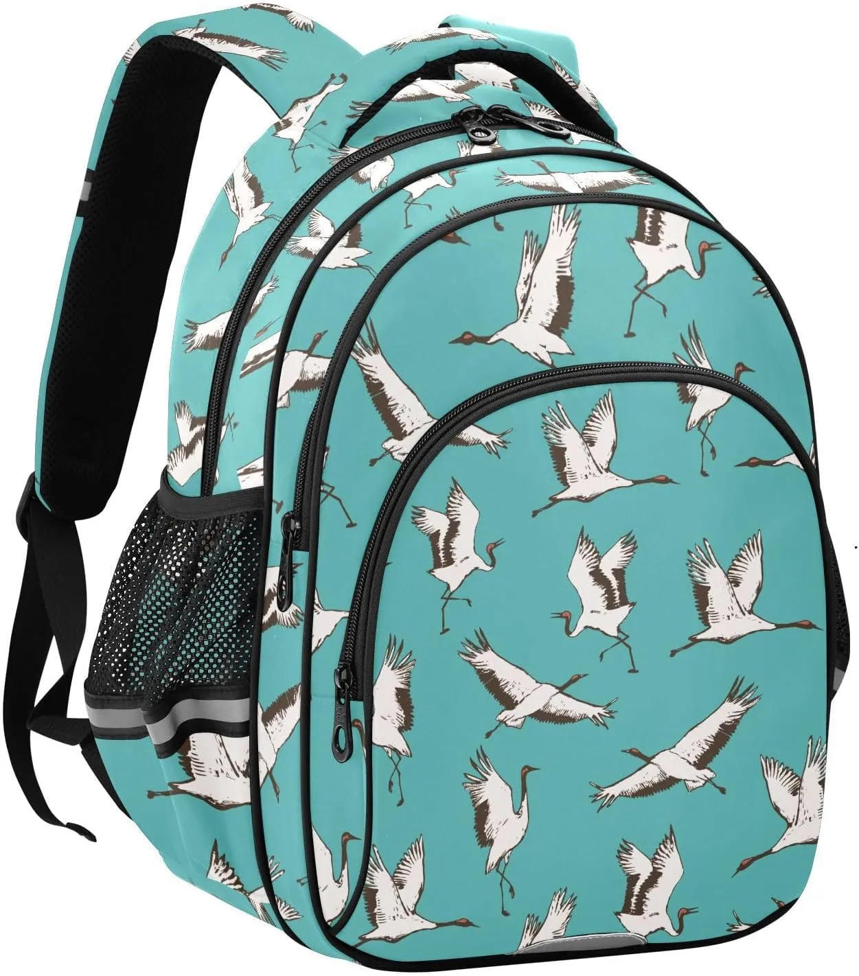 Japanese Crane Bird Pattern Backpack for Kids Elementary School Bag Boys Girls Bookbag Travel Backpack Daypack