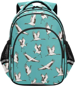 Japanese Crane Bird Pattern Backpack for Kids Elementary School Bag Boys Girls Bookbag Travel Backpack Daypack