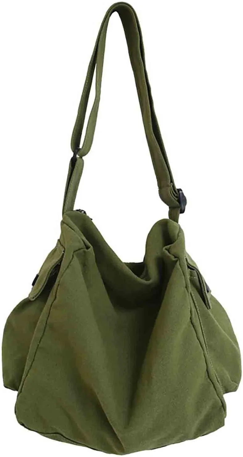 Japanese Literary Style Canvas Solid Color Shoulder Bag Harajuku Crossbody Bag ins Canvas Bag (green)