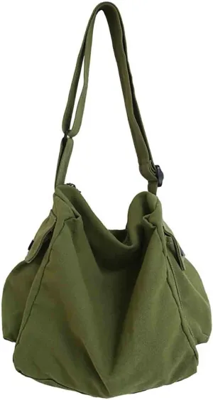 Japanese Literary Style Canvas Solid Color Shoulder Bag Harajuku Crossbody Bag ins Canvas Bag (green)