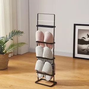 Japanese-Style Iron Slippers Rack, Multi-Layer Single-Row Self-Standing Storage Rack, Household Narrow Shoe Rack,White-4Tier