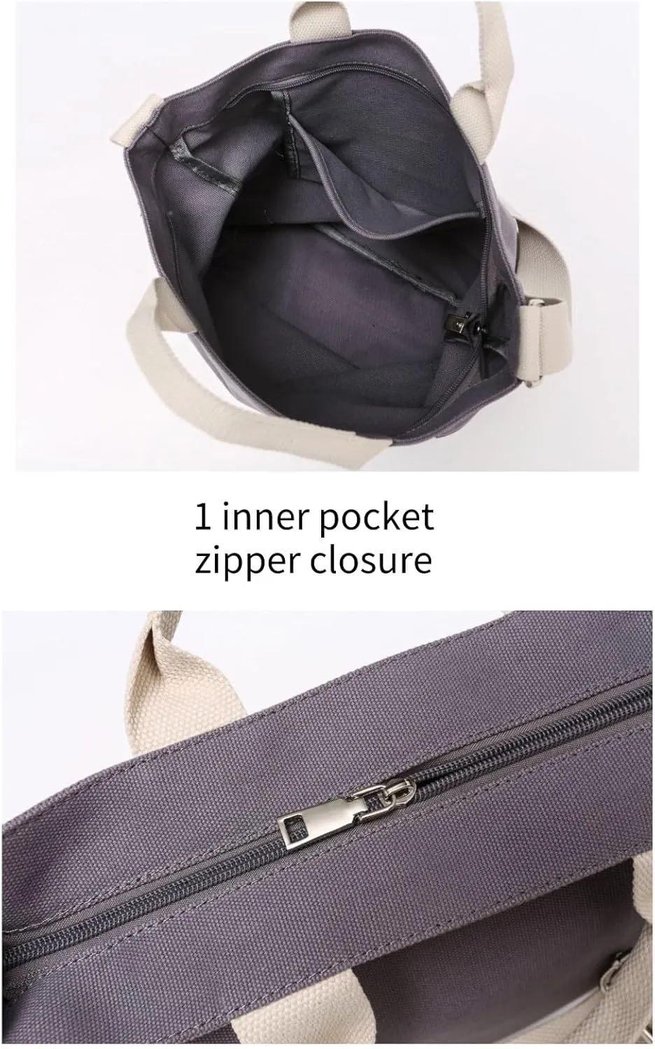 Jeelow Canvas Tote HandBag Crossbody Shoulder Bag With Zipper For Men & Women
