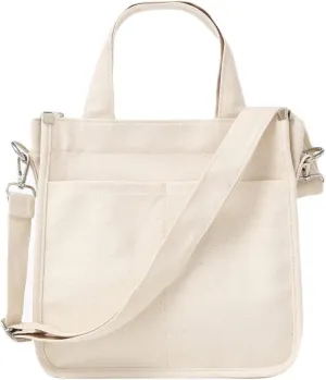 Jeelow Small Canvas Tote Handbag Shoulder Crossbody Bag Purse With Zipper & Pockets For Men & Women
