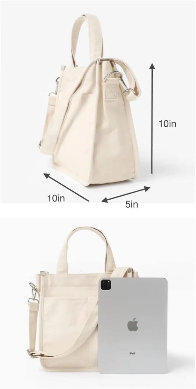 Jeelow Small Canvas Tote Handbag Shoulder Crossbody Bag Purse With Zipper & Pockets For Men & Women