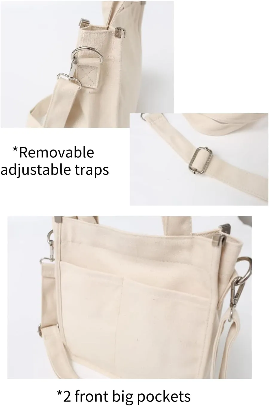 Jeelow Small Canvas Tote Handbag Shoulder Crossbody Bag Purse With Zipper & Pockets For Men & Women