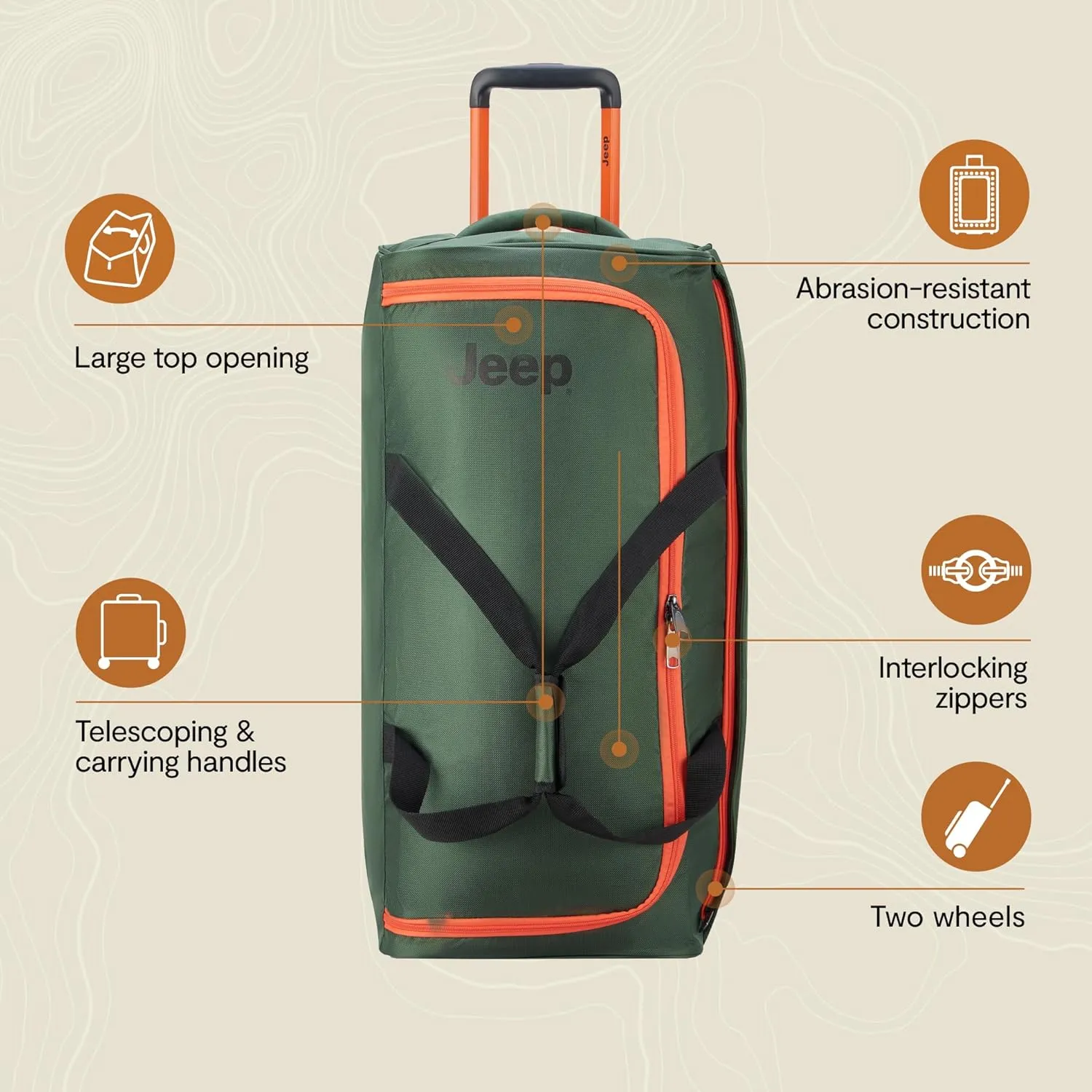 Jeep JS009D Two Wheel Rolling Travel Duffle Bag, Blue, 27 Inch