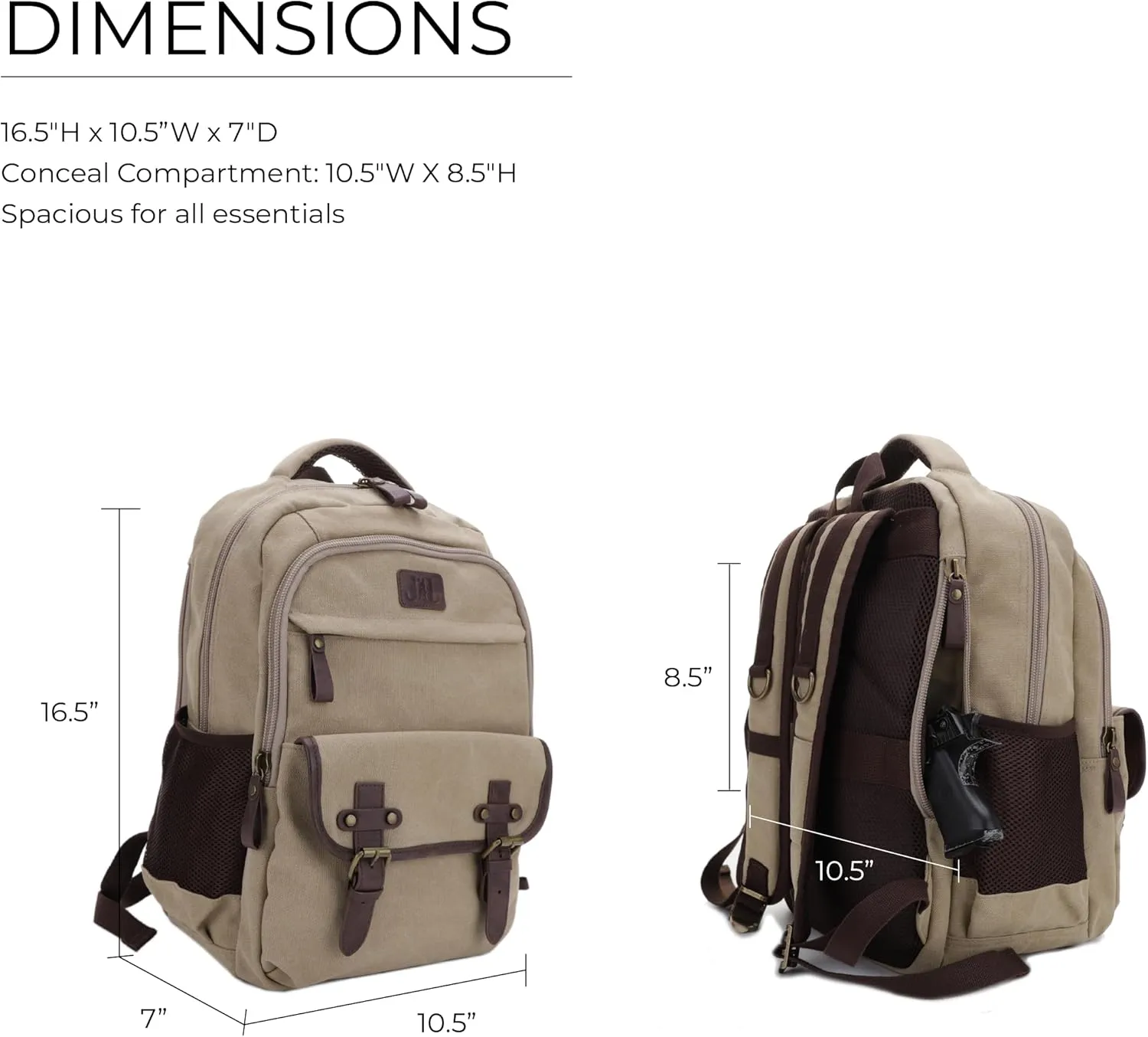 JESSIE & JAMES Alpine CCW Lock and Key For Men Women Outdoors Backpack - Khaki