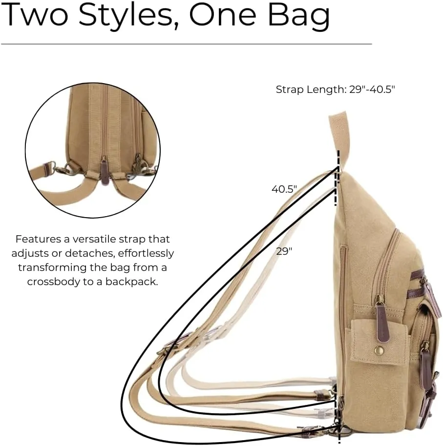 JESSIE & JAMES Shasta Canvas Concealed Carry Sling Bag for Men Women, Convertible Backpack Purse