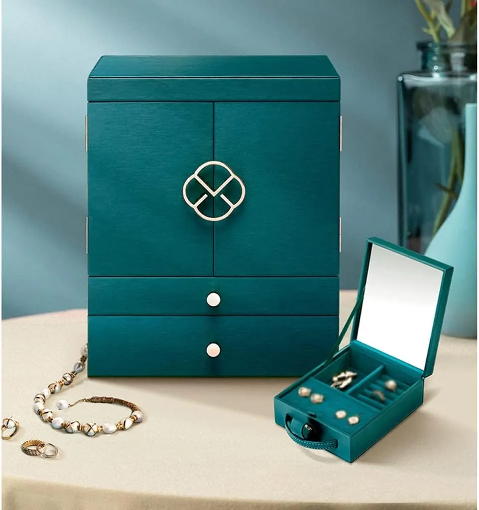 Jewellery Holder Jewelry Box Watch Necklace Ring Earrings Multi-Layer Jewelry Storage Box Jewelry Display Box (Color : Brass, Size : 28x20x34CM)