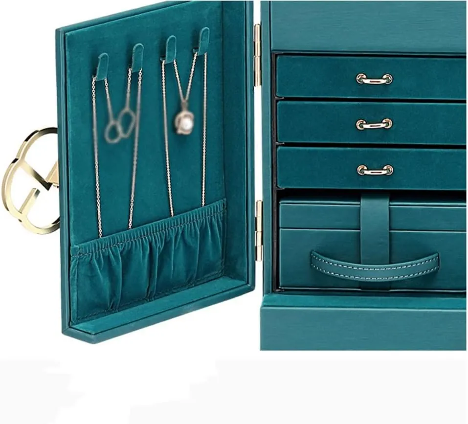 Jewellery Holder Jewelry Box Watch Necklace Ring Earrings Multi-Layer Jewelry Storage Box Jewelry Display Box (Color : Brass, Size : 28x20x34CM)