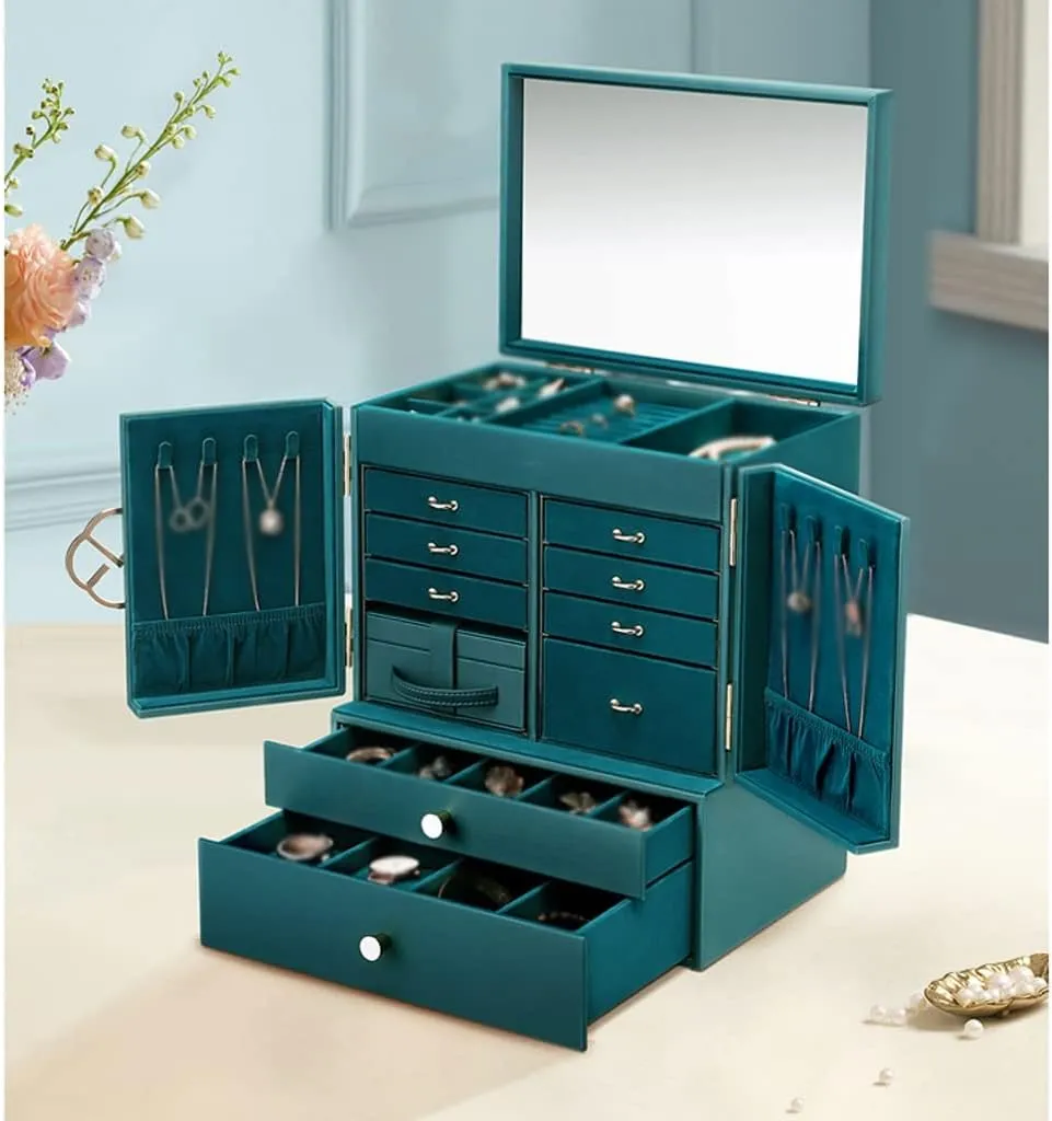 Jewellery Holder Jewelry Box Watch Necklace Ring Earrings Multi-Layer Jewelry Storage Box Jewelry Display Box (Color : Brass, Size : 28x20x34CM)
