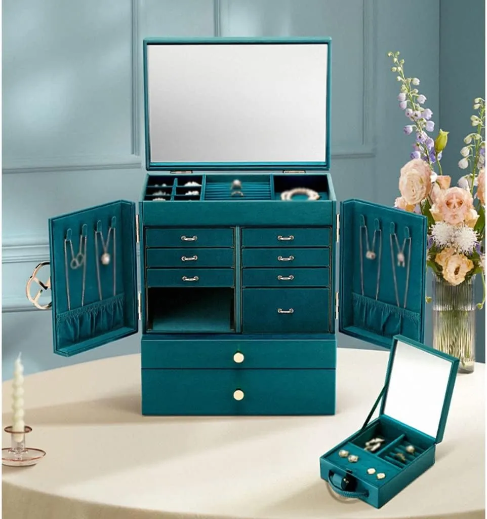Jewellery Holder Jewelry Box Watch Necklace Ring Earrings Multi-Layer Jewelry Storage Box Jewelry Display Box (Color : Brass, Size : 28x20x34CM)