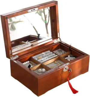 Jewelry Box Portable Watches Jewelry Storage Box Earring Jewelry Box Solid Wood with Lock (Color : Brown, Size : 30216cm)
