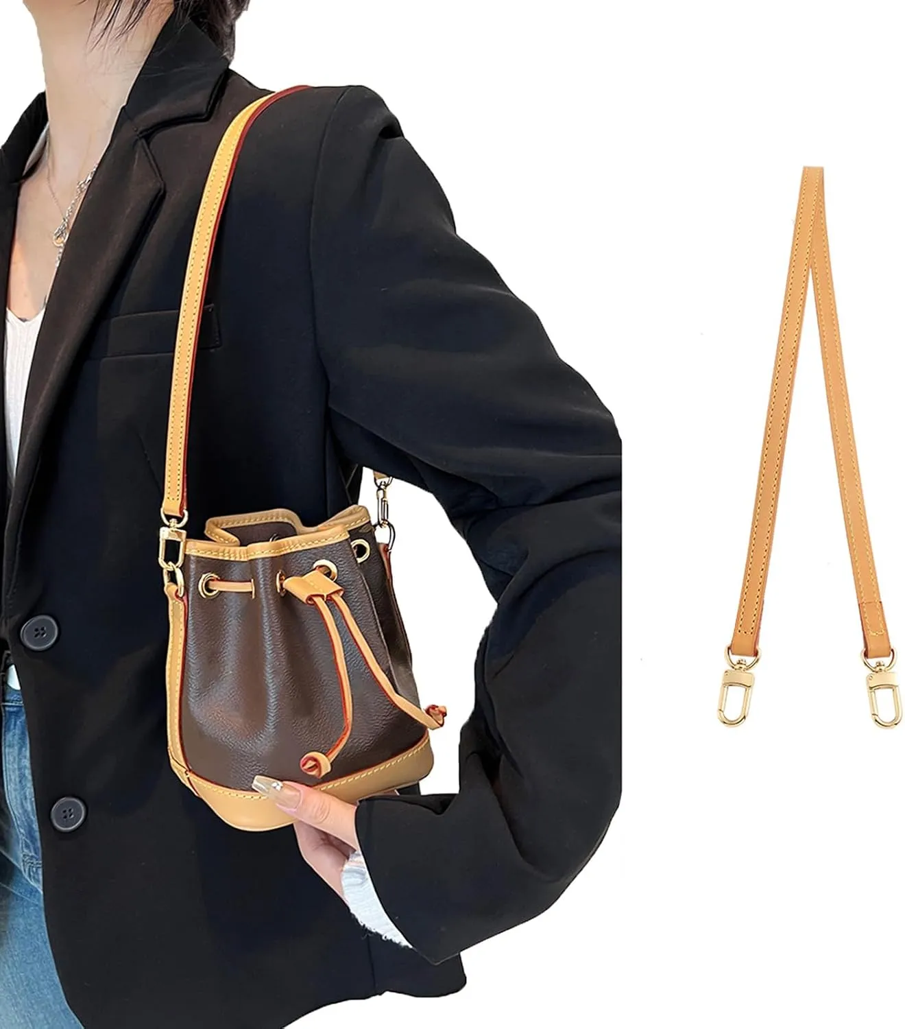 jiesinlov Vachetta Leather Strap Replacement,Purse Shoulder Straps for Handbag (Double Buckles-Length:23.6in)