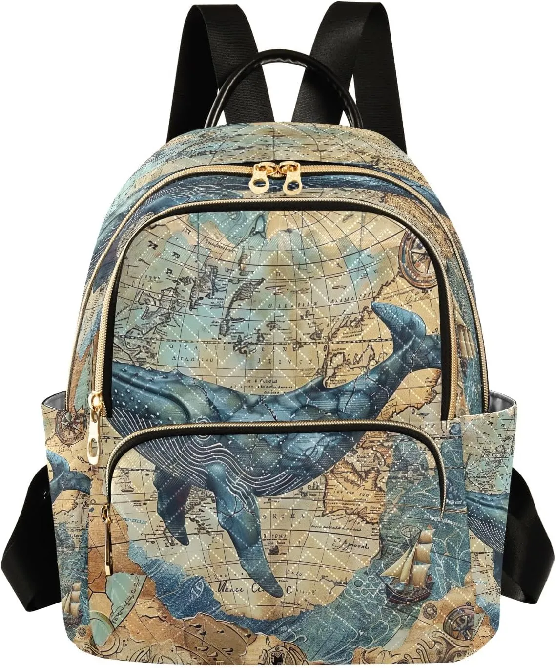 Joisal Blue Whale Vintage Maps Small Backpack Purses Anti Theft Travel Back Pack Medium Camping Backpack