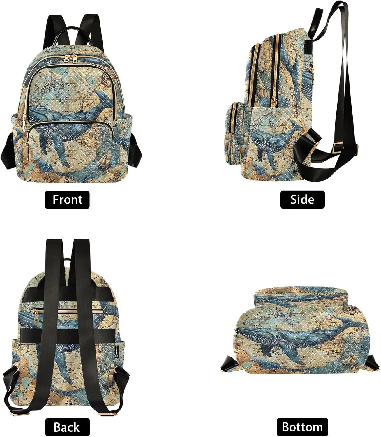 Joisal Blue Whale Vintage Maps Small Backpack Purses Anti Theft Travel Back Pack Medium Camping Backpack