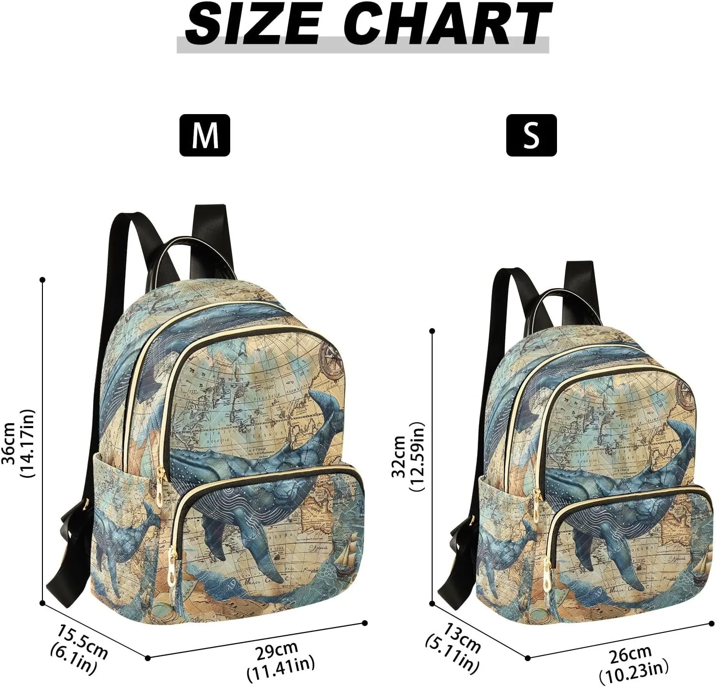 Joisal Blue Whale Vintage Maps Small Backpack Purses Anti Theft Travel Back Pack Medium Camping Backpack