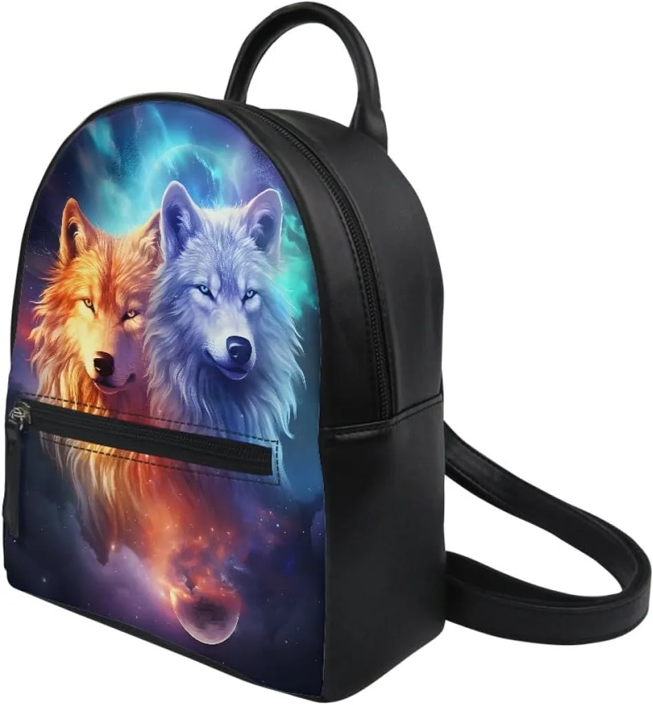 JooMeryer Boys Mens Wolf Printed Cool Mini Backpack Shoulders Bag Travel Shopping Bag Shopping Handbag Tote Book Bags,Blue Galaxy Wolf