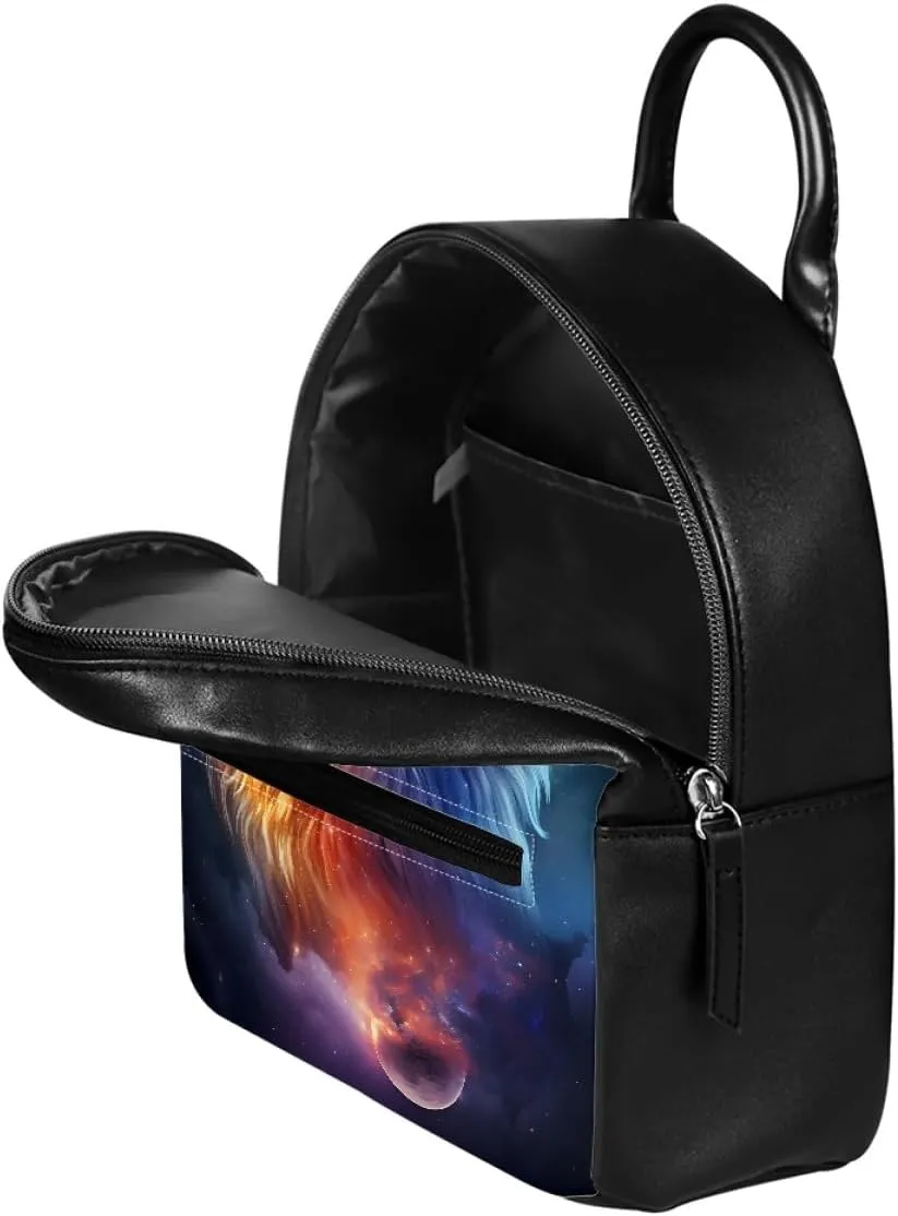 JooMeryer Boys Mens Wolf Printed Cool Mini Backpack Shoulders Bag Travel Shopping Bag Shopping Handbag Tote Book Bags,Blue Galaxy Wolf