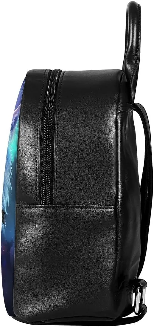 JooMeryer Boys Mens Wolf Printed Cool Mini Backpack Shoulders Bag Travel Shopping Bag Shopping Handbag Tote Book Bags,Blue Galaxy Wolf