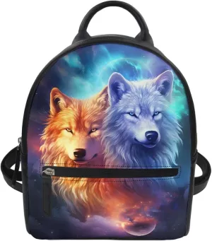 JooMeryer Boys Mens Wolf Printed Cool Mini Backpack Shoulders Bag Travel Shopping Bag Shopping Handbag Tote Book Bags,Blue Galaxy Wolf