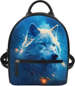 JooMeryer Wolf Fox Printed Mini Backpack Purse for Mens Boys Kids Teens Small Shoulder Bags Daypack School Bag Handbag,Blue Wolf