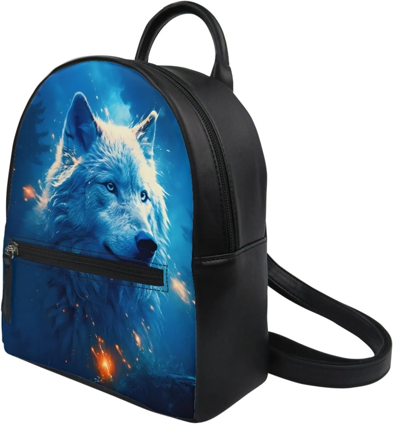 JooMeryer Wolf Fox Printed Mini Backpack Purse for Mens Boys Kids Teens Small Shoulder Bags Daypack School Bag Handbag,Blue Wolf