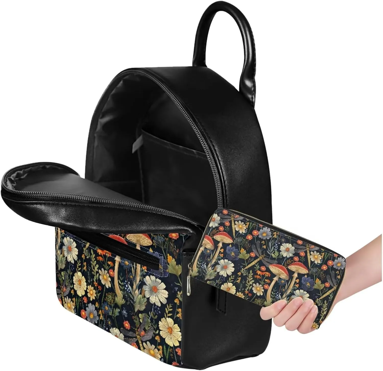 JoyLamoria Brown Mushroom Backpack Shoulder Bag Backpack Lightweight Portable 2Pcs Wallet Coin Purse Handbag for Women Girls