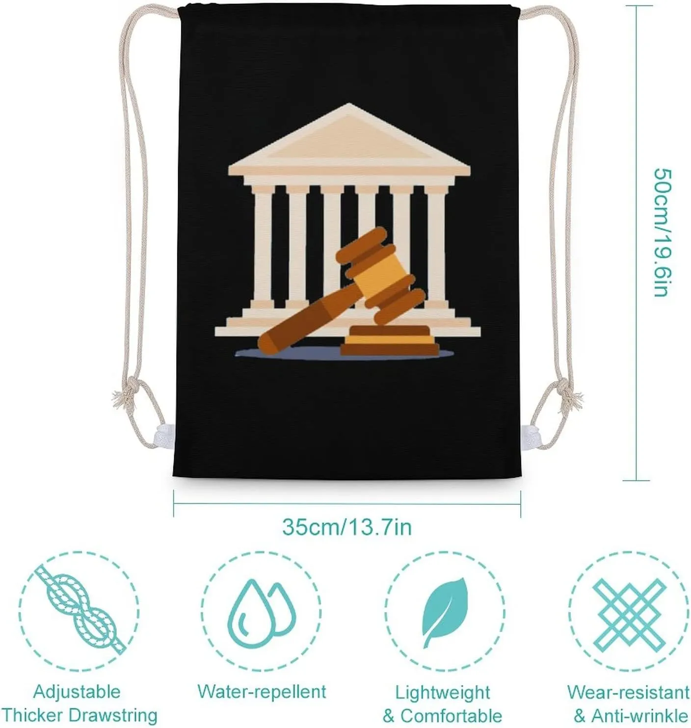 Judge's Hammer Canvas Drawstring Backpack Fashionable Sports Sackpack Personalized Shoulder Bag for Men Women 35x50cm