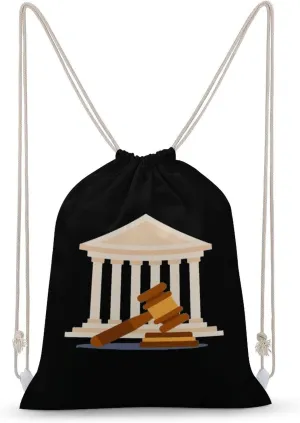 Judge's Hammer Canvas Drawstring Backpack Fashionable Sports Sackpack Personalized Shoulder Bag for Men Women 35x50cm