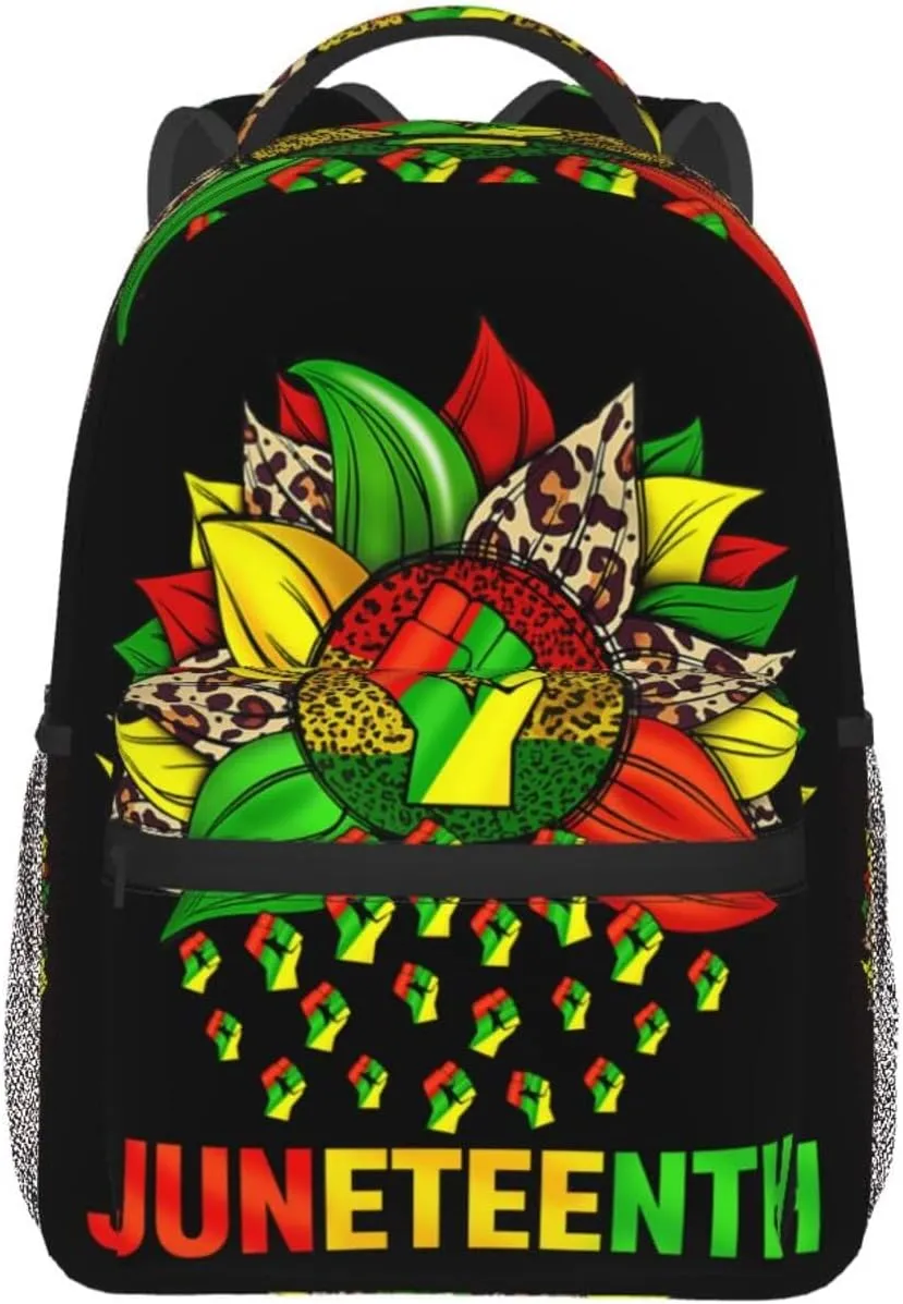 Juneteenth Black History Month Sunflower Fist Backpack Lightweight Laptop Backpack Casual Daypack Travel Double Shoulder Bag For Women Men