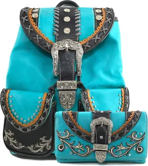 Justin West Trendy Western Rhinestone Leather Conceal Carry Top Handle Backpack Purse