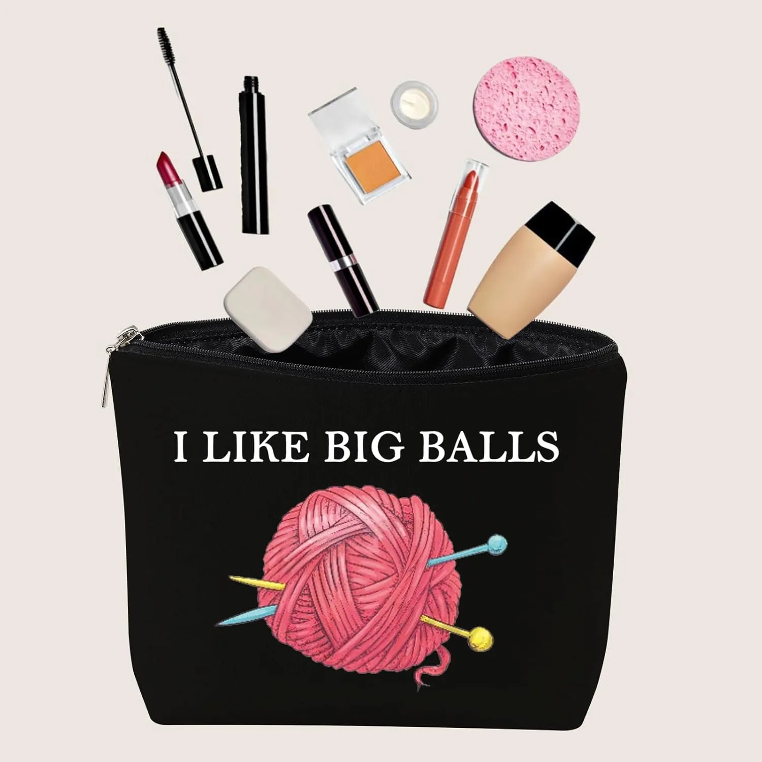 JXGZSO Crochet Supplies Knitting Project Bag - I Like Big Balls Make Up Bag Funny Knitting Gift For Knitter (Black)