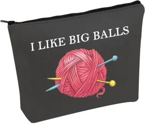 JXGZSO Crochet Supplies Knitting Project Bag - I Like Big Balls Make Up Bag Funny Knitting Gift For Knitter (Black)