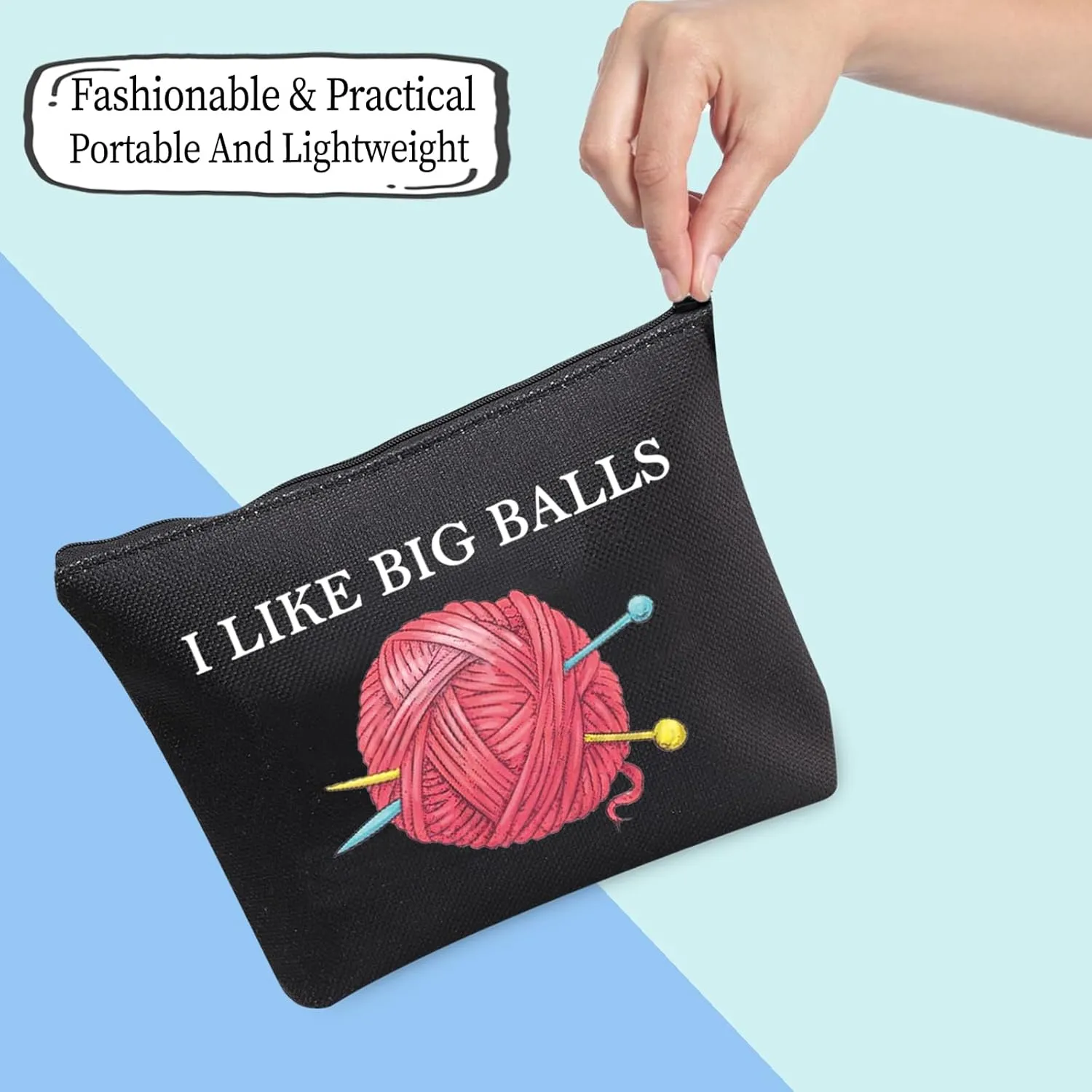 JXGZSO Crochet Supplies Knitting Project Bag - I Like Big Balls Make Up Bag Funny Knitting Gift For Knitter (Black)